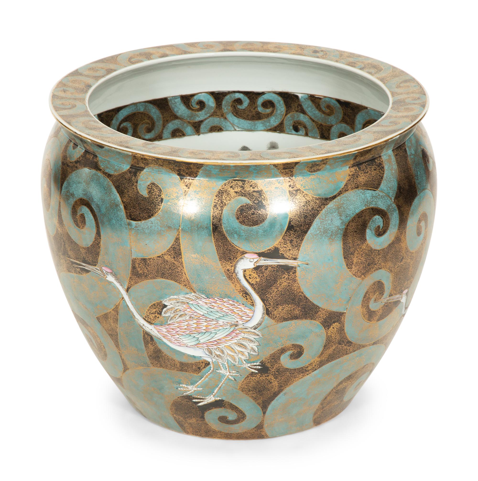 A Chinese Export Jardinière with Crane Decoration