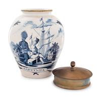 A Delft Blue and White Tobacco Jar