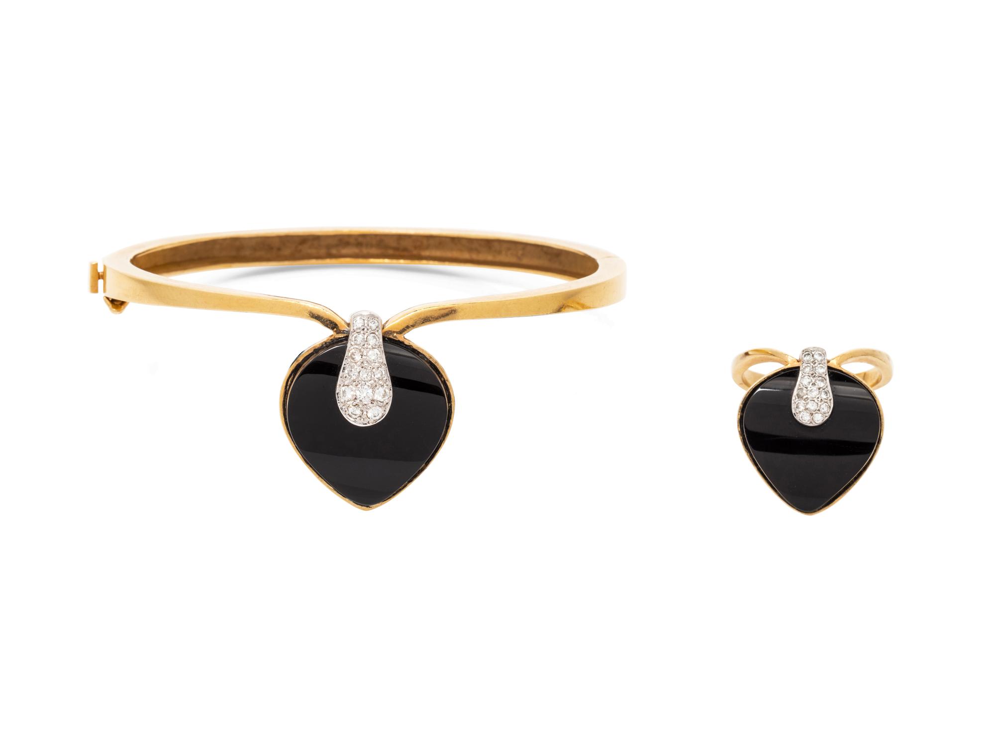 A Yellow Gold, Onyx and Diamond Demi-Parure,