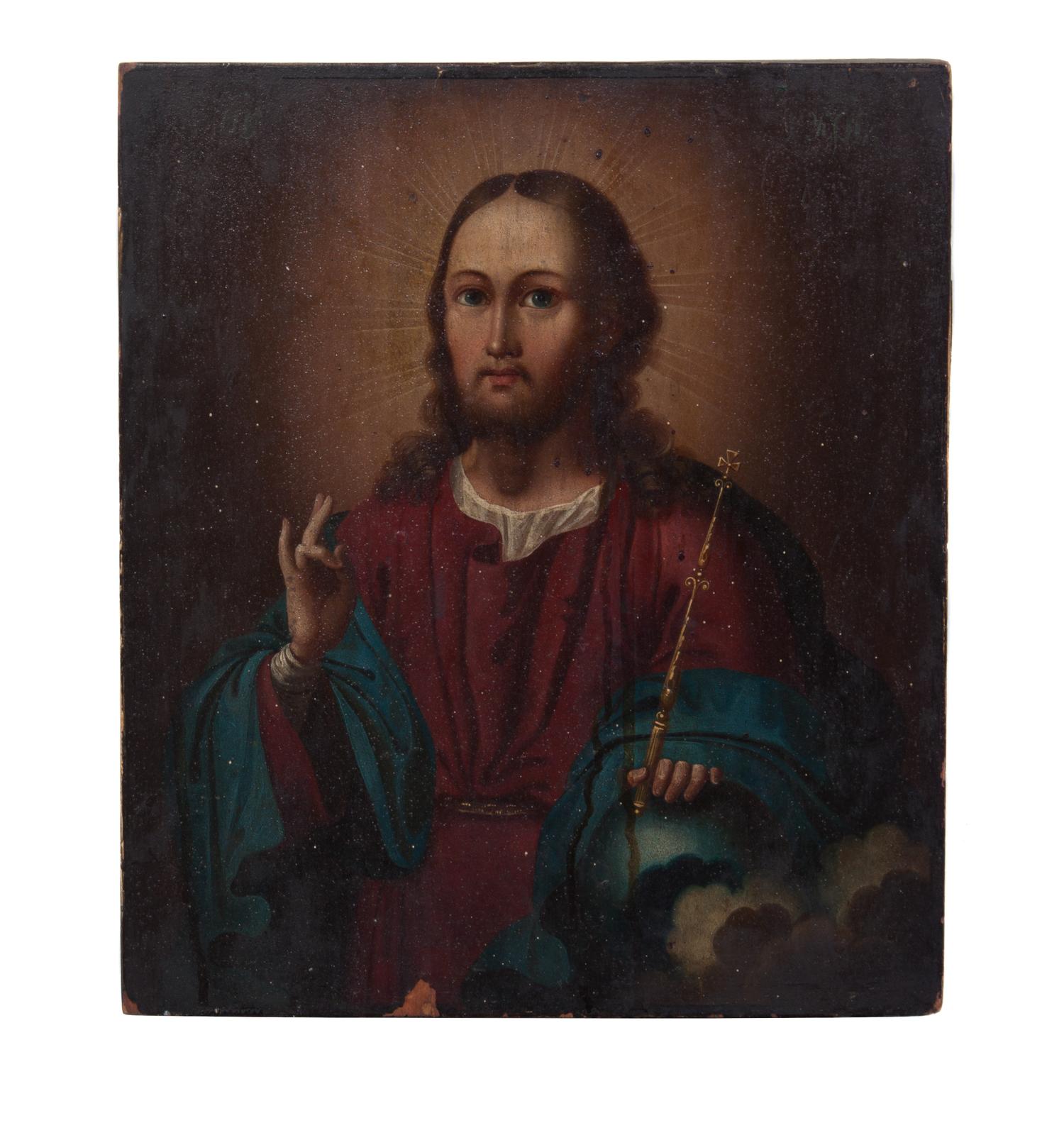 An Eastern European Painted Icon 13 1/2 x 11 1/2 inches.