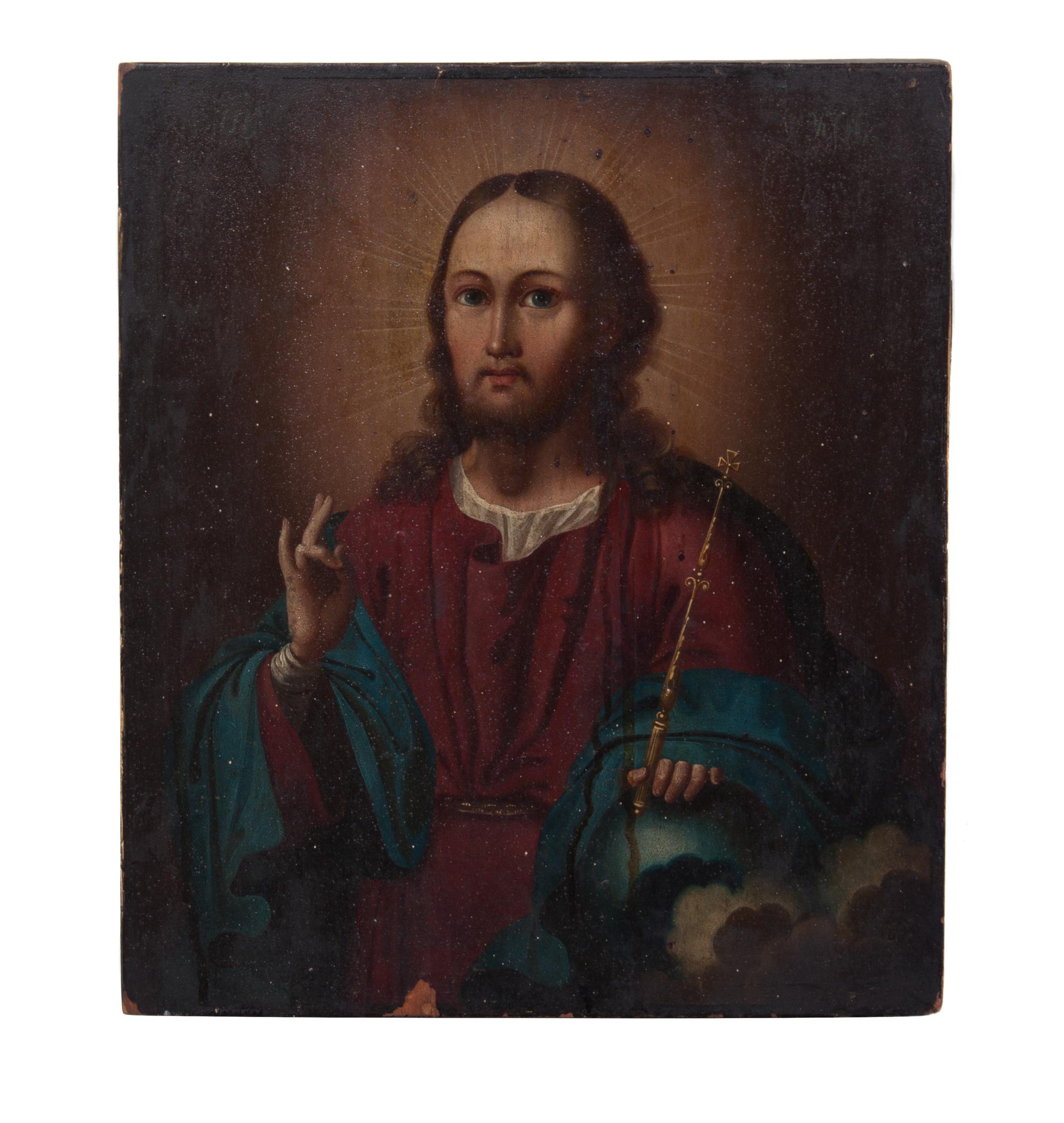 An Eastern European Painted Icon 13 1/2 x 11 1/2 inches.