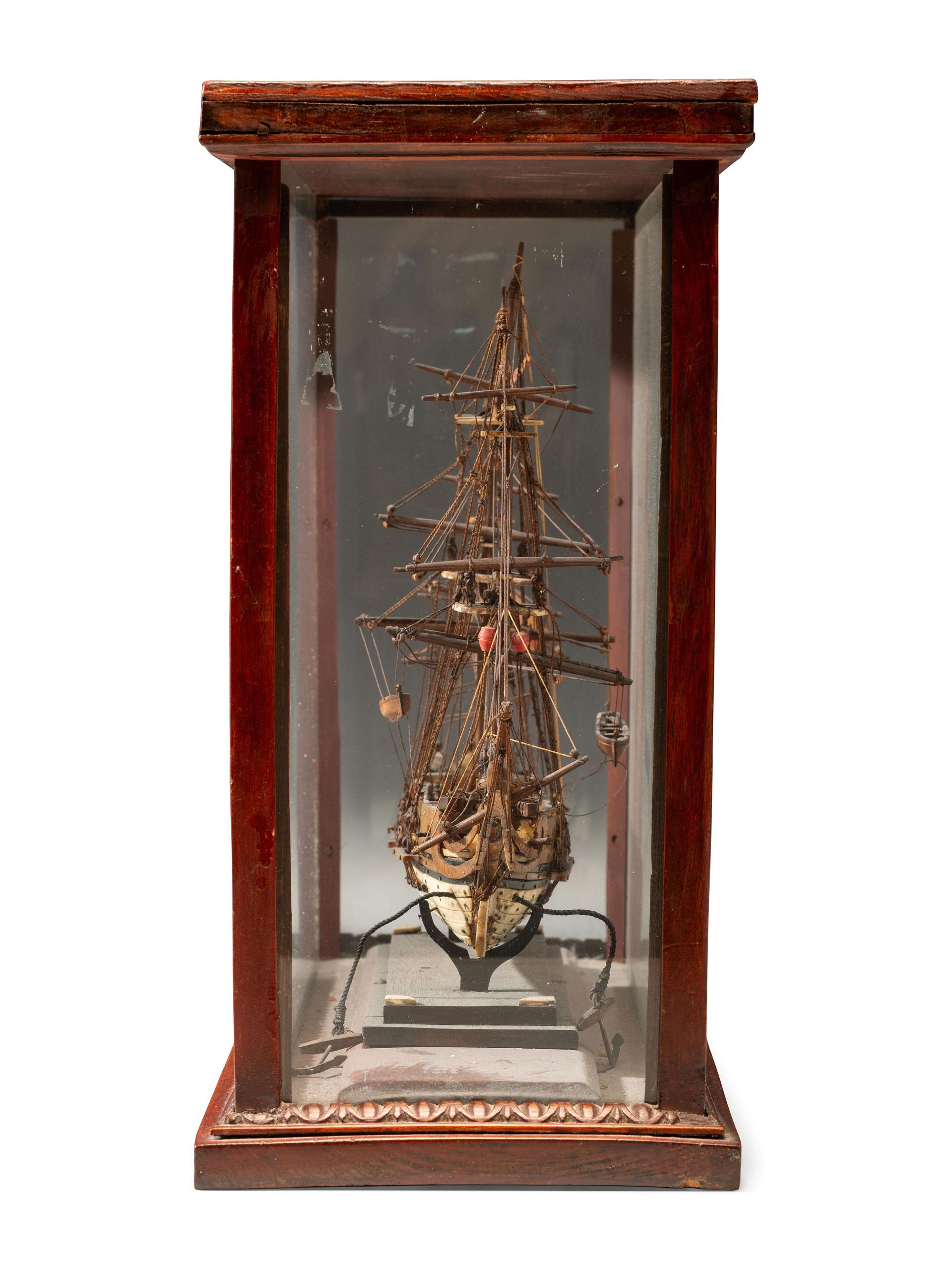 A French Prisoner of War Carved Bone and Wood Model of a British Warship