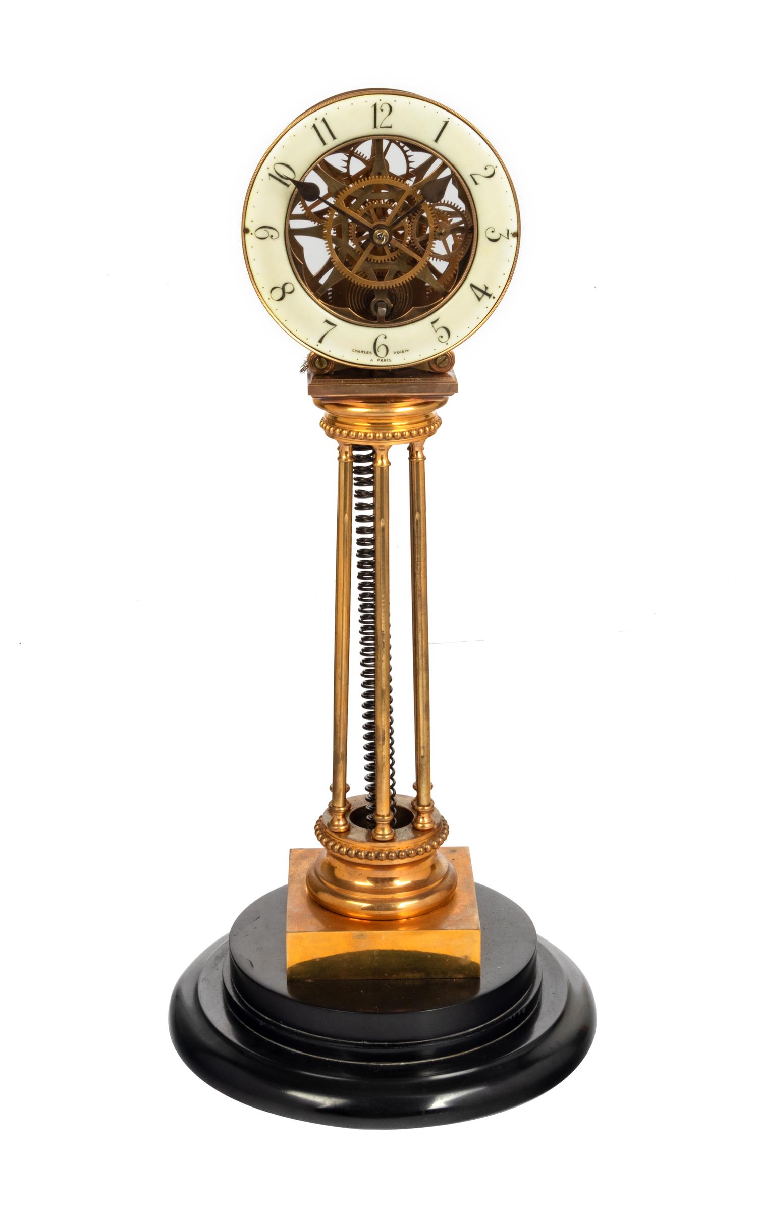 A French Brass Pillar Skeleton Clock