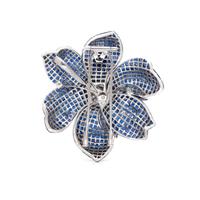 WHITE GOLD, INVISIBLY-SET SAPPHIRE AND DIAMOND FLOWER PENDANT/BROOCH