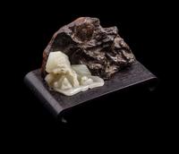 A Carved Celadon Jade and Rootwood Mountain