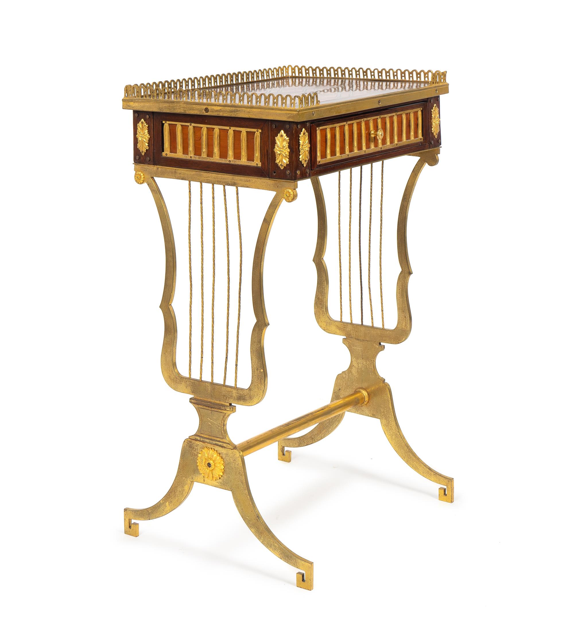 A Louis XVI Style Gilt-Bronze and Parquetry Table en Chiffonière — 19TH CENTURY