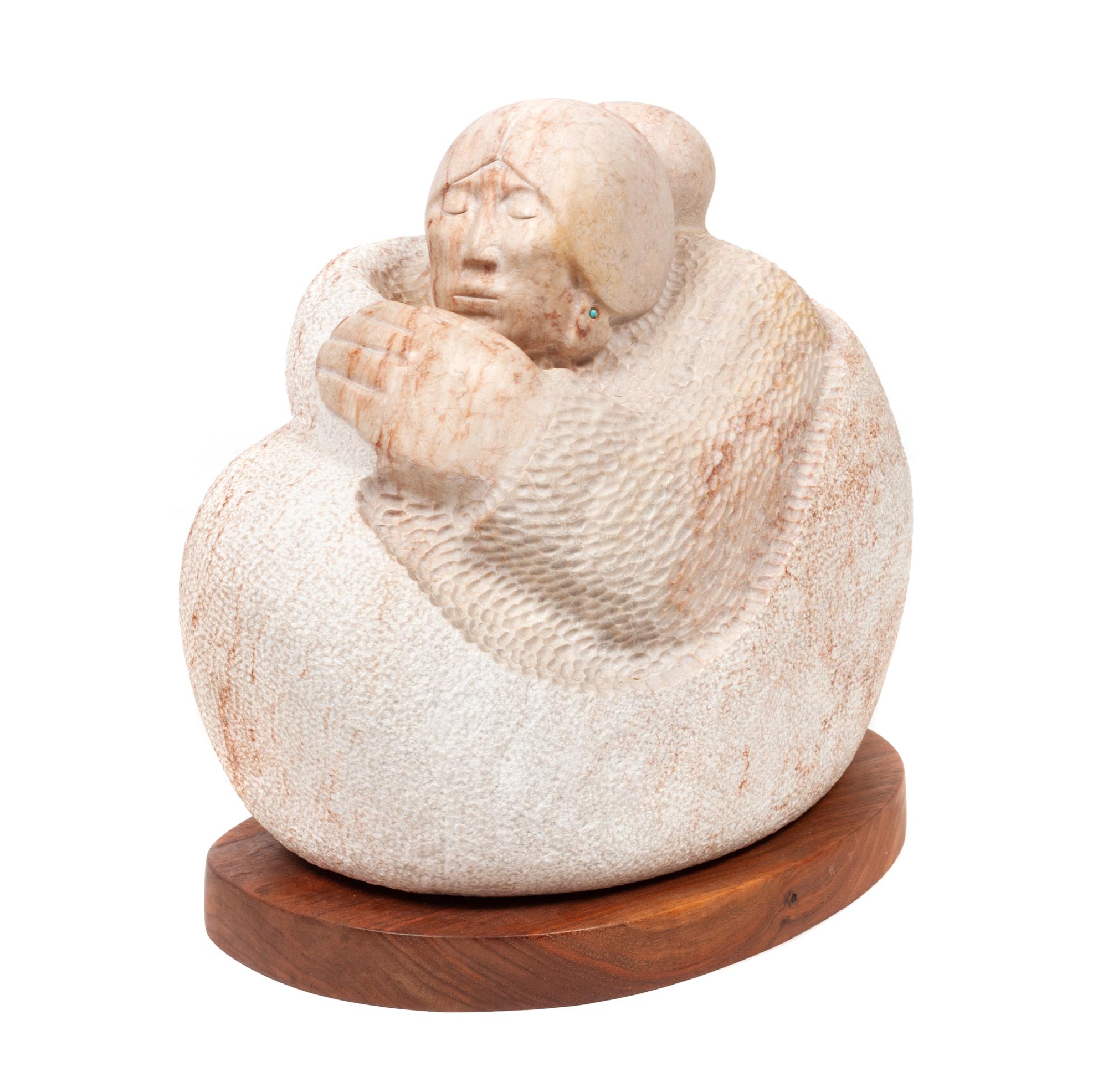 Alabaster Sculpture of a Maiden with Turquoise Earring