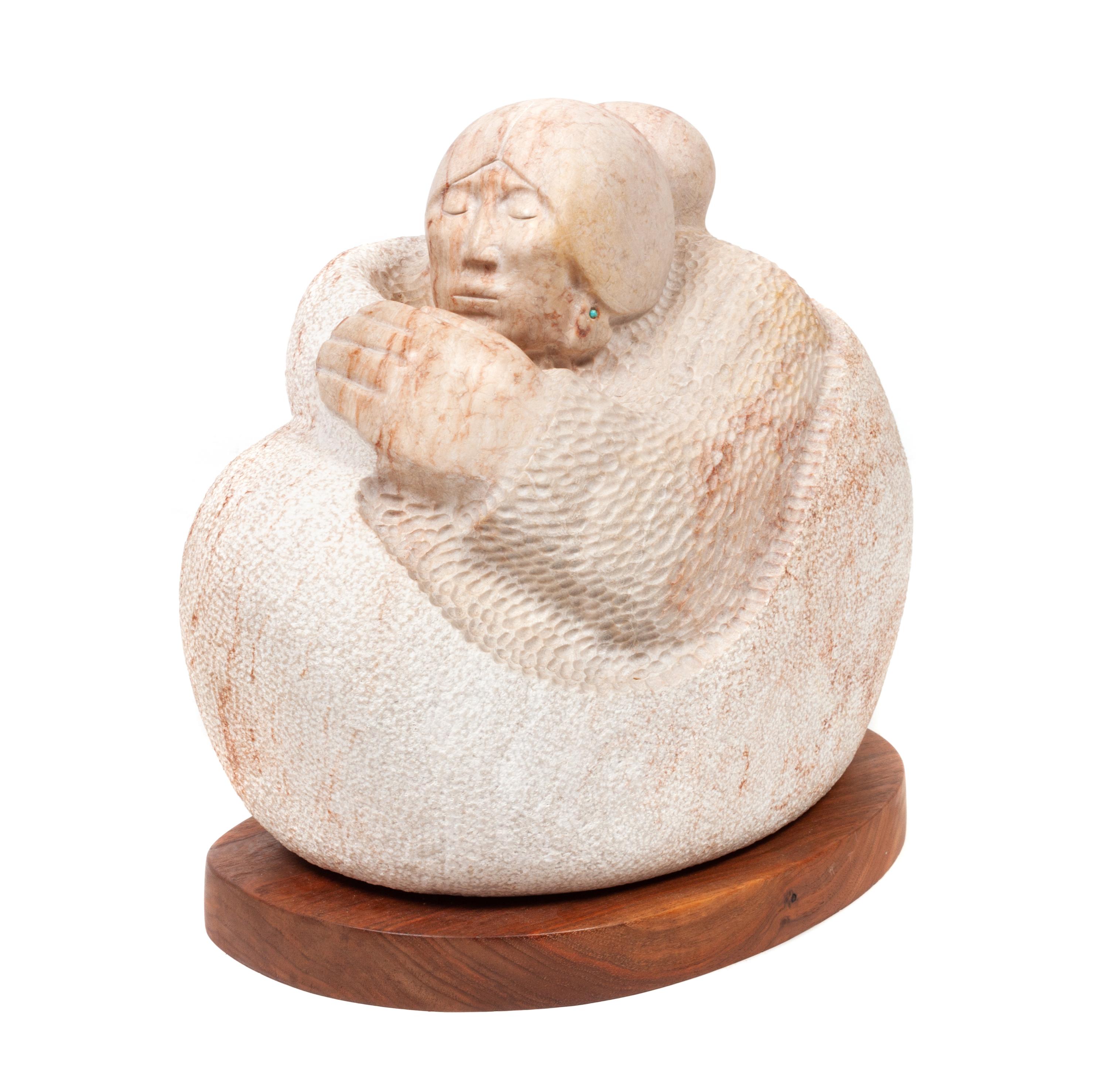 Alabaster Sculpture of a Maiden with Turquoise Earring