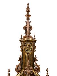 A French Gothic Revival Gilt Bronze and Brass Mantel Clock Retailed by Tiffany and Co.