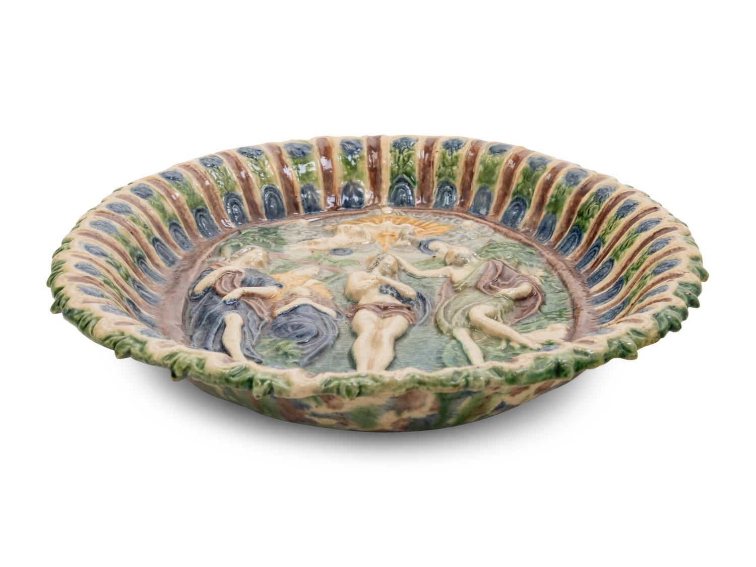 A French Glazed Earthenware Bowl in the Manner of Bernard Palissy (French, 1510-1589)