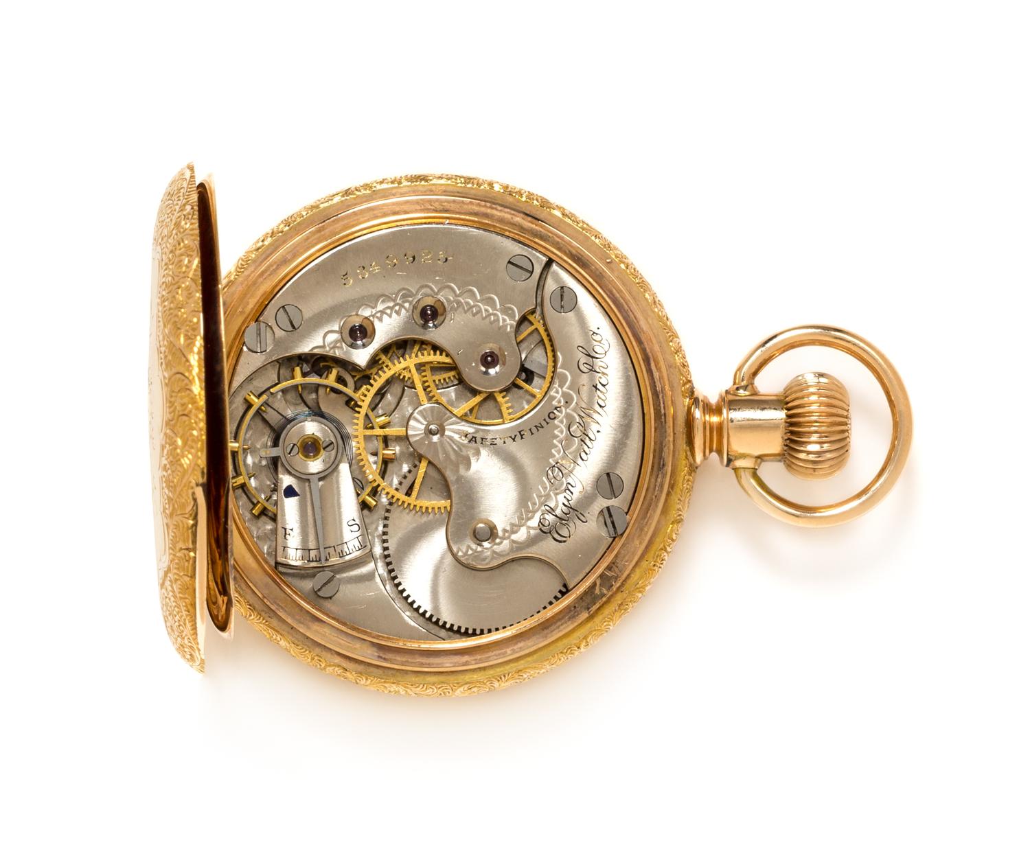 A 14 Karat Yellow Gold Hunter Case Pocket Watch, Elgin, Circa 1894, 34.10 dwts.
