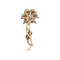 DIAMOND AND TURQUOISE FLOWER BROOCH