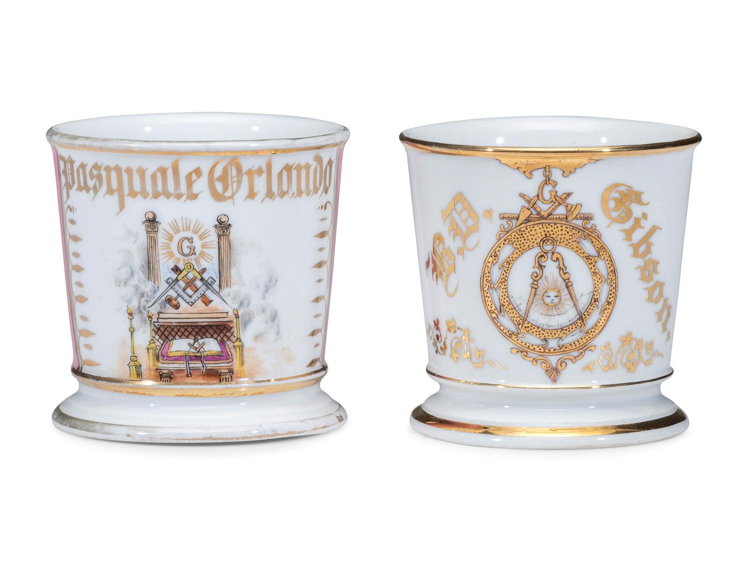 Two Freemason's Porcelain Shaving Mugs