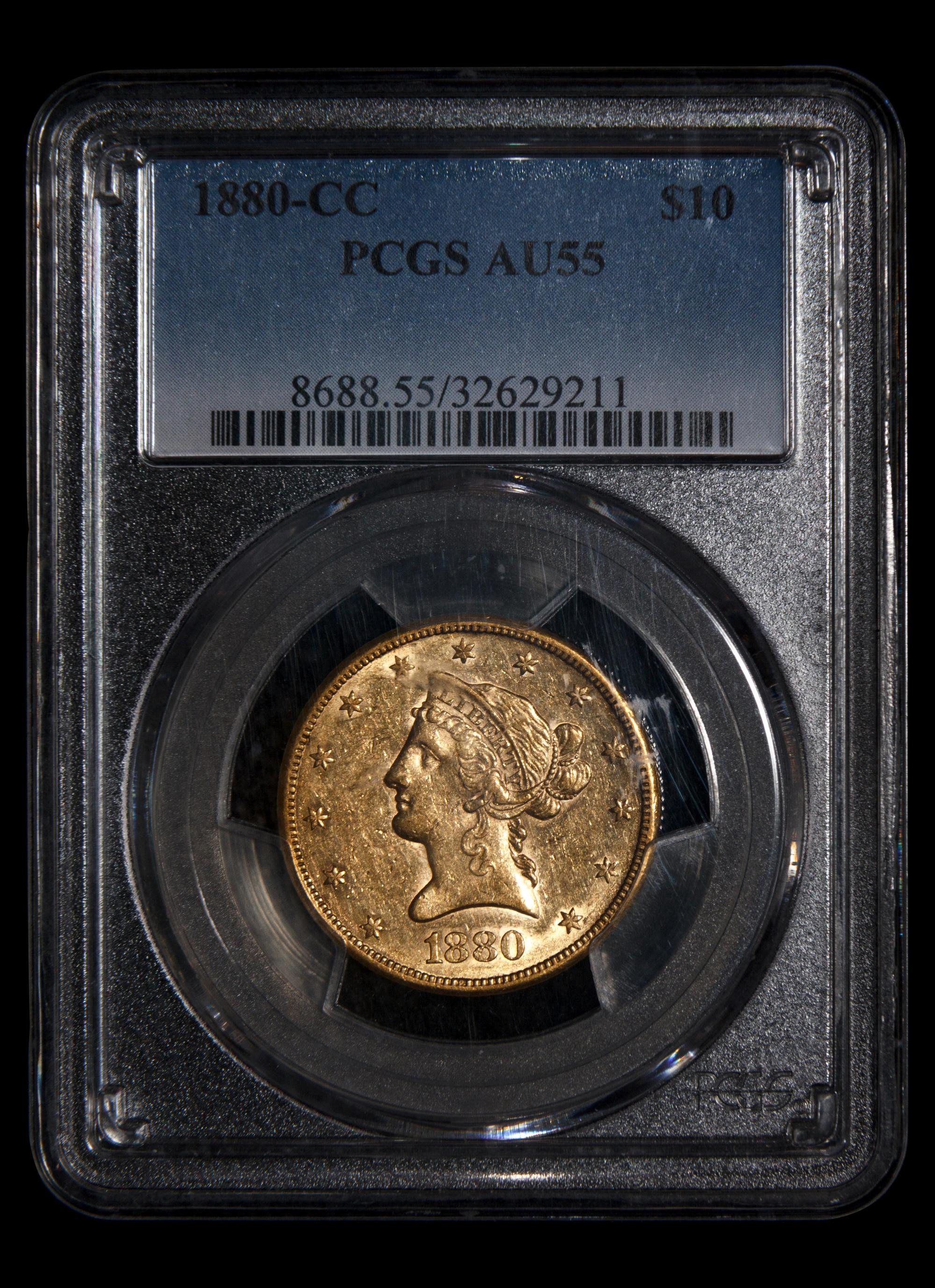 A 1880-CC Liberty Head $10 Gold Coin (PCGS AU55)