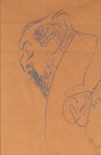 CARUSO, Enrico (1873-1921). Original drawing, caricature portrait of Giulio Gatti (1869-1940), in pencil, signed and dated lower right corner ("Enrico Caruso 1908").