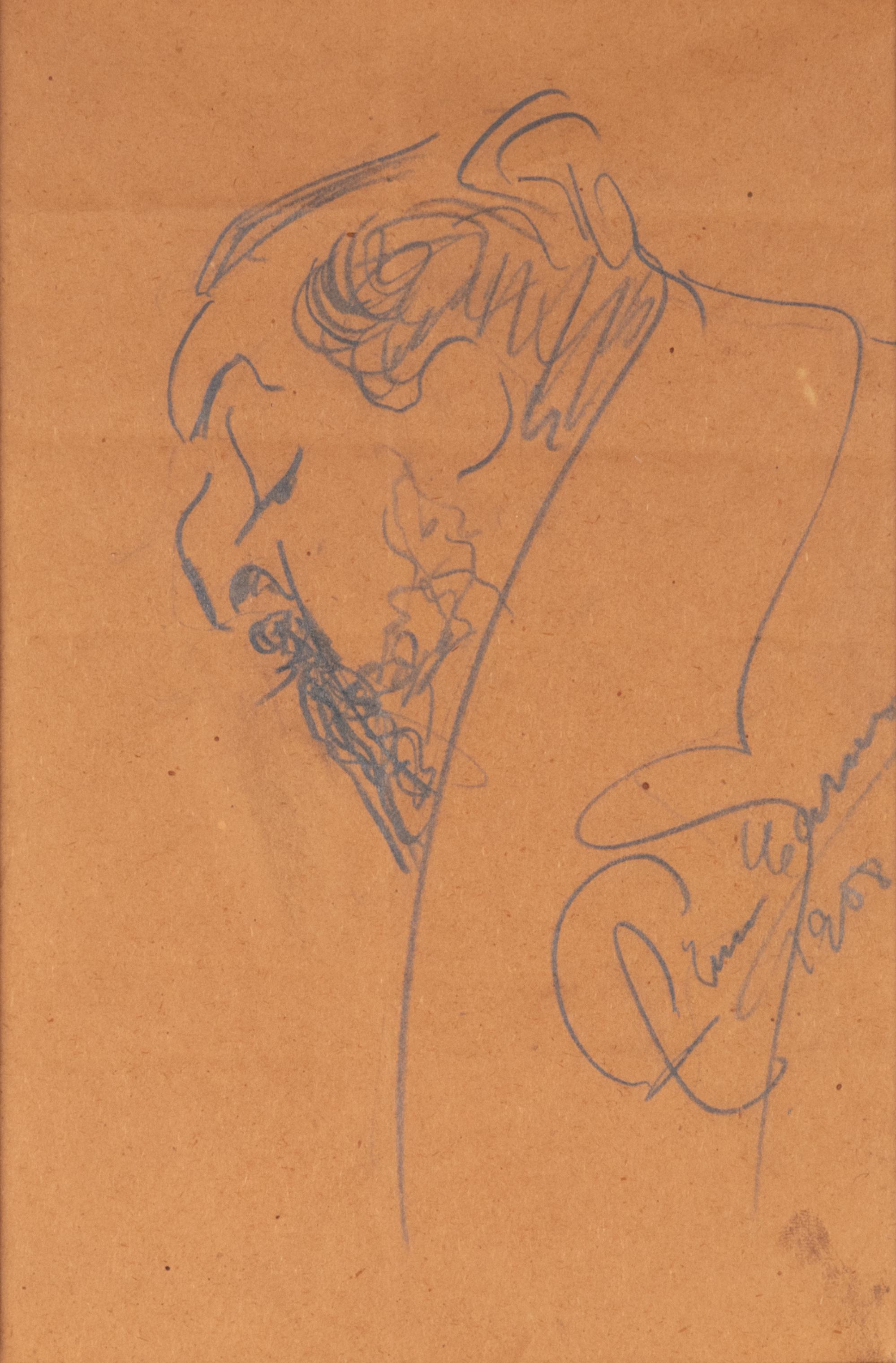 CARUSO, Enrico (1873-1921). Original drawing, caricature portrait of Giulio Gatti (1869-1940), in pencil, signed and dated lower right corner ("Enrico Caruso 1908").