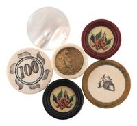 [GAME PIECES]. Game markers and playing pieces, ca WWI, including: