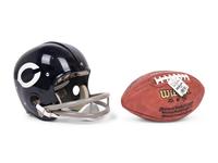 A Mike Ditka Signed Autograph Chicago Bears Throwback Football Helmet and Wilson NFL Football (Beckett Authentication Services BAS Certified),