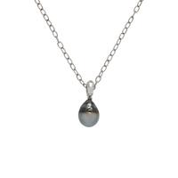 Cultured Gray Pearl, Diamond, and Platinum Pendant with Sterling Silver Chain