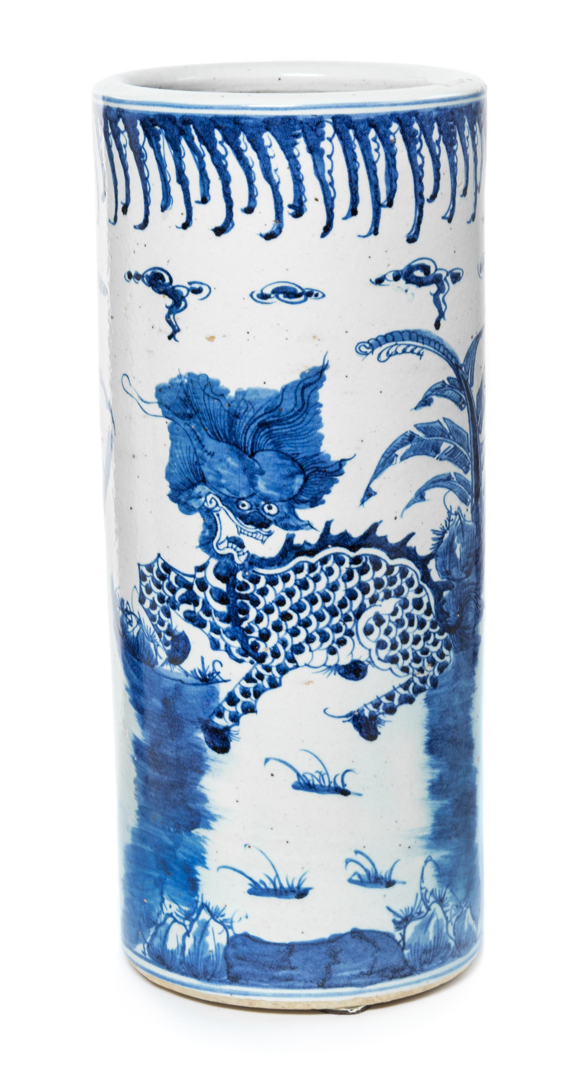 A Chinese Porcelain Umbrella Stand Height 21 3/4 inches.