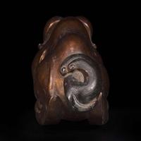 An unusual Chinese gilt-lacquered jade mythical beast 珍罕漆金玉雕瑞兽