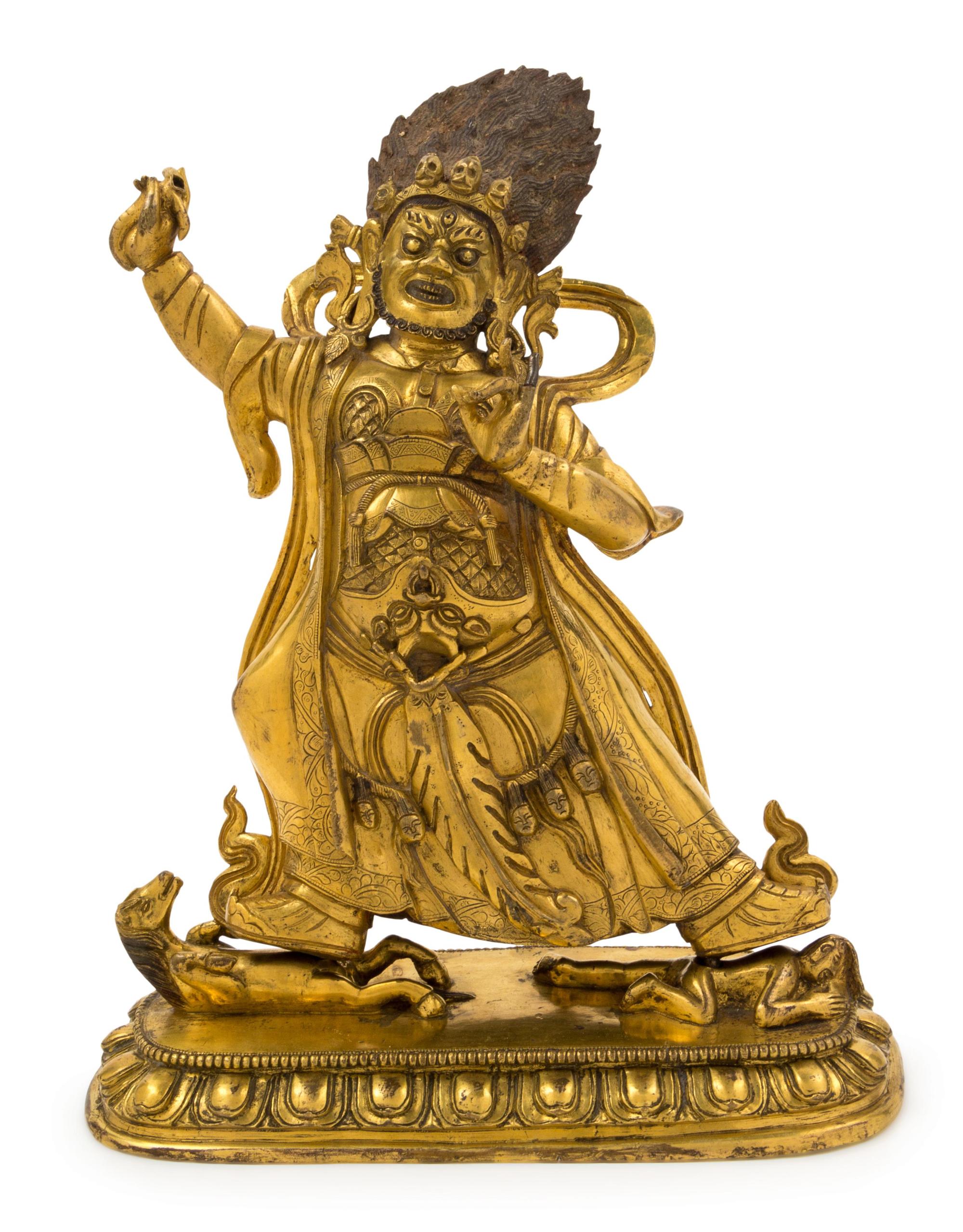 A Sino-Tibetan Gilt Bronze Figure of Mahakala