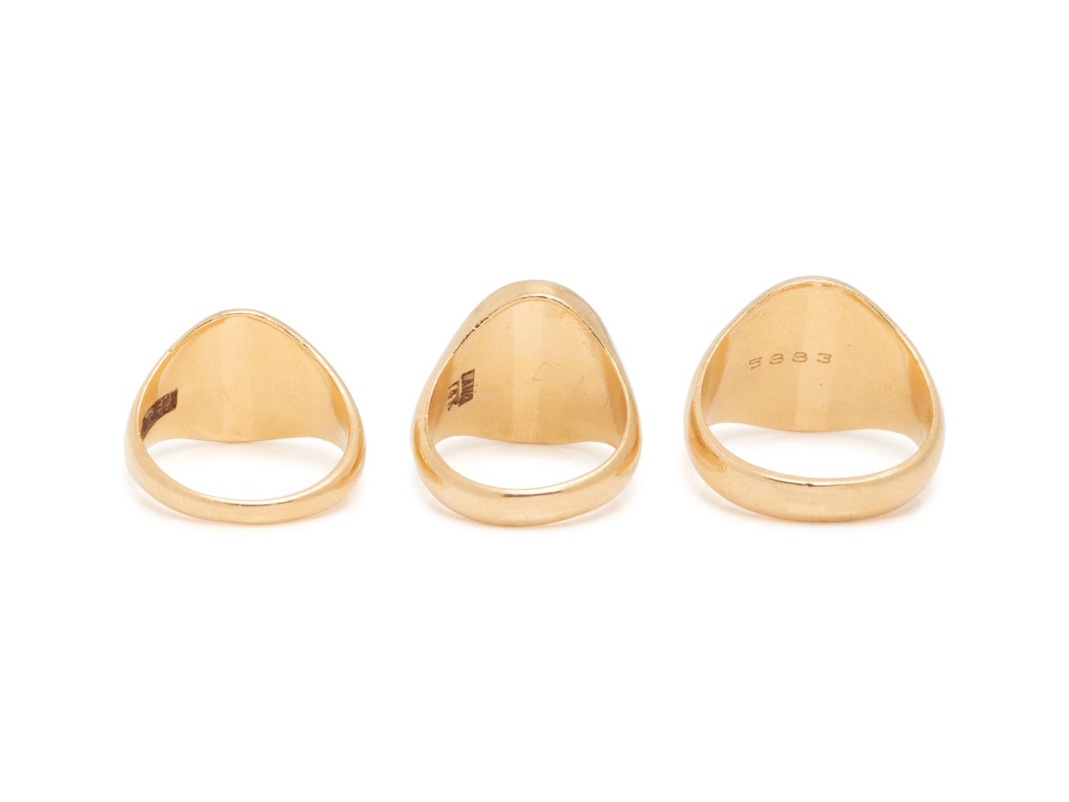 COLLECTION OF YELLOW GOLD SIGNET RINGS