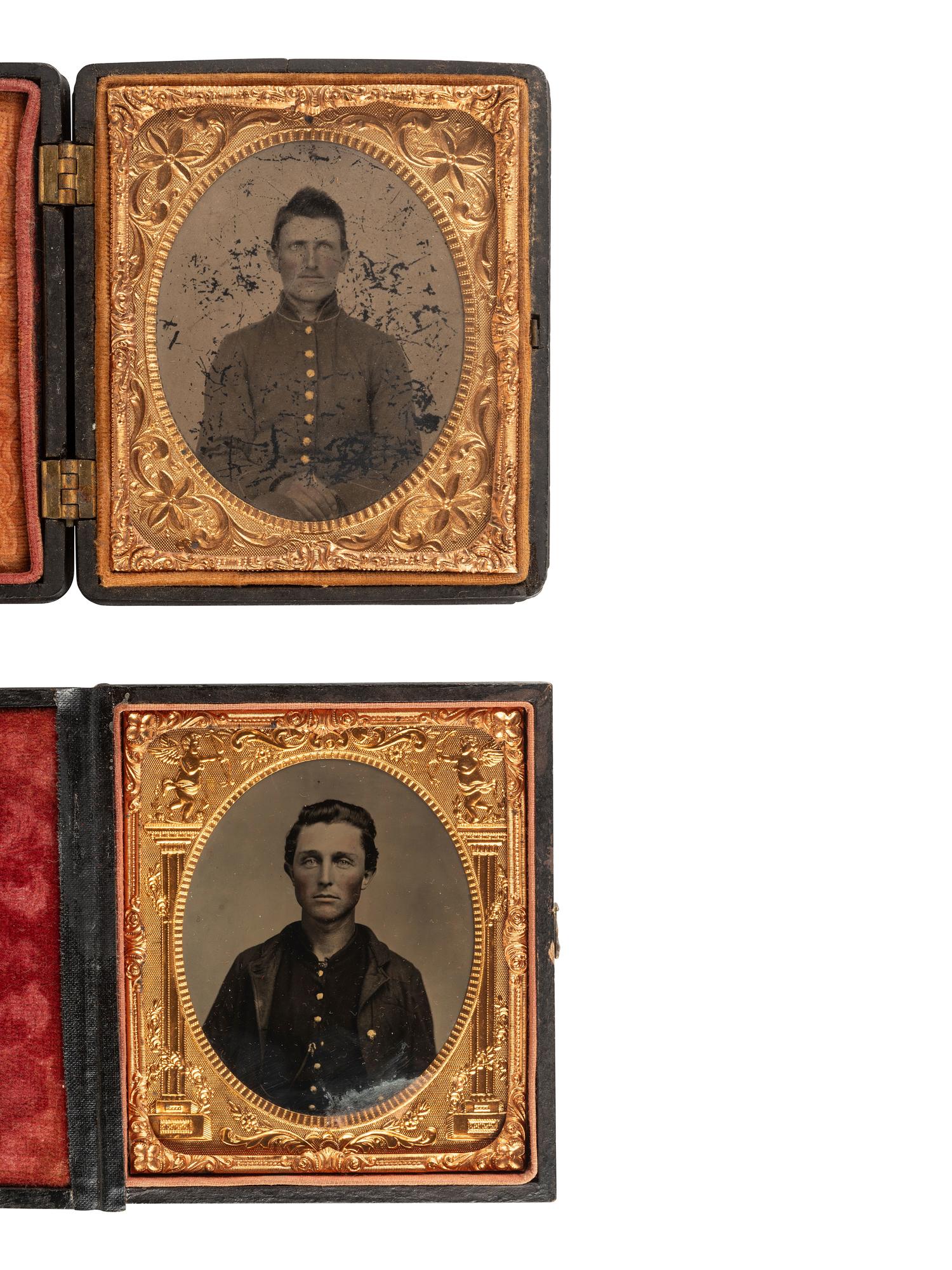 [CIVIL WAR]. 3 tintypes of Union soldiers who appear to have "seen the elephant."