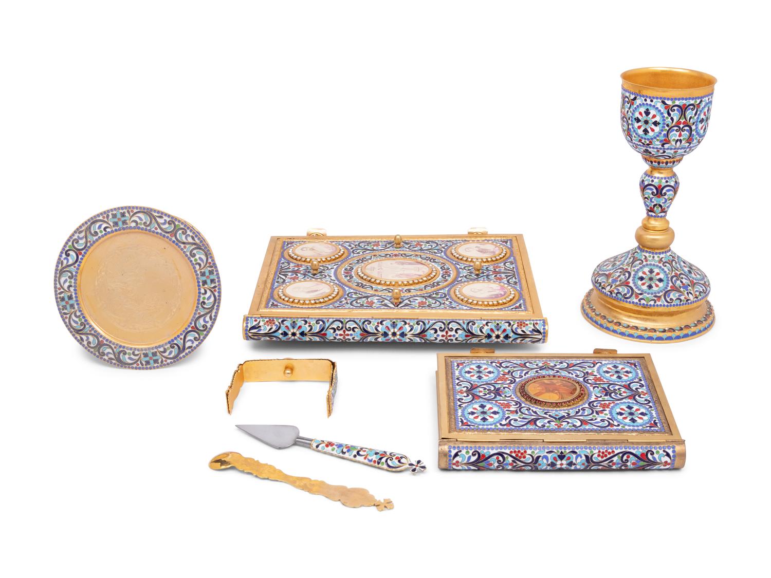 A Group of Russian Champleve Enamel Articles