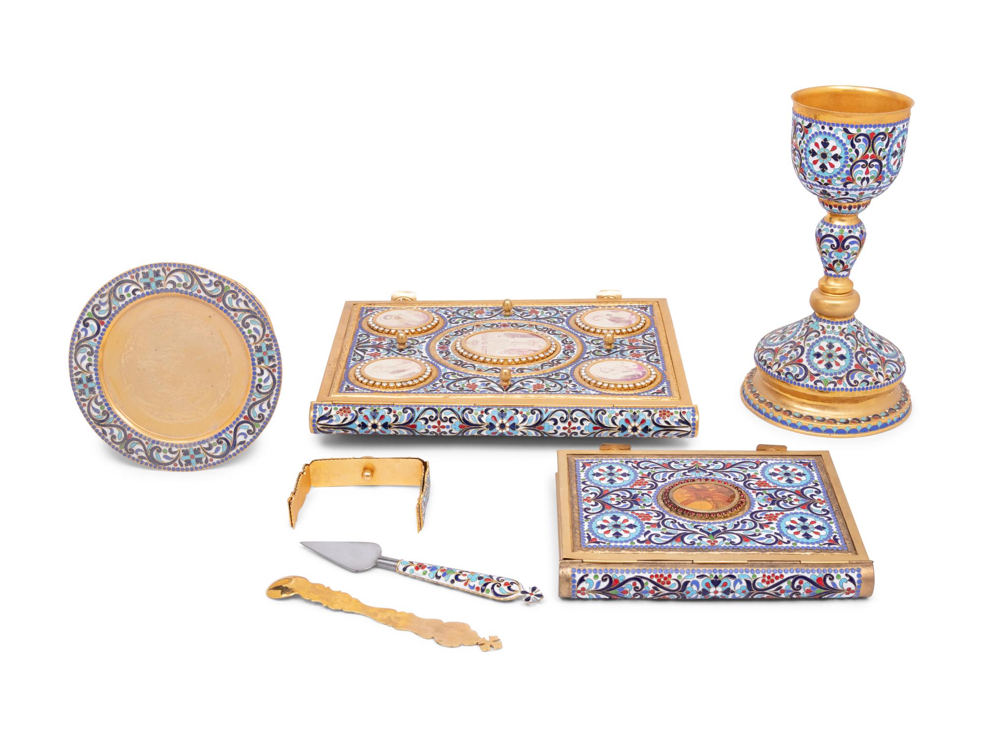A Group of Russian Champleve Enamel Articles