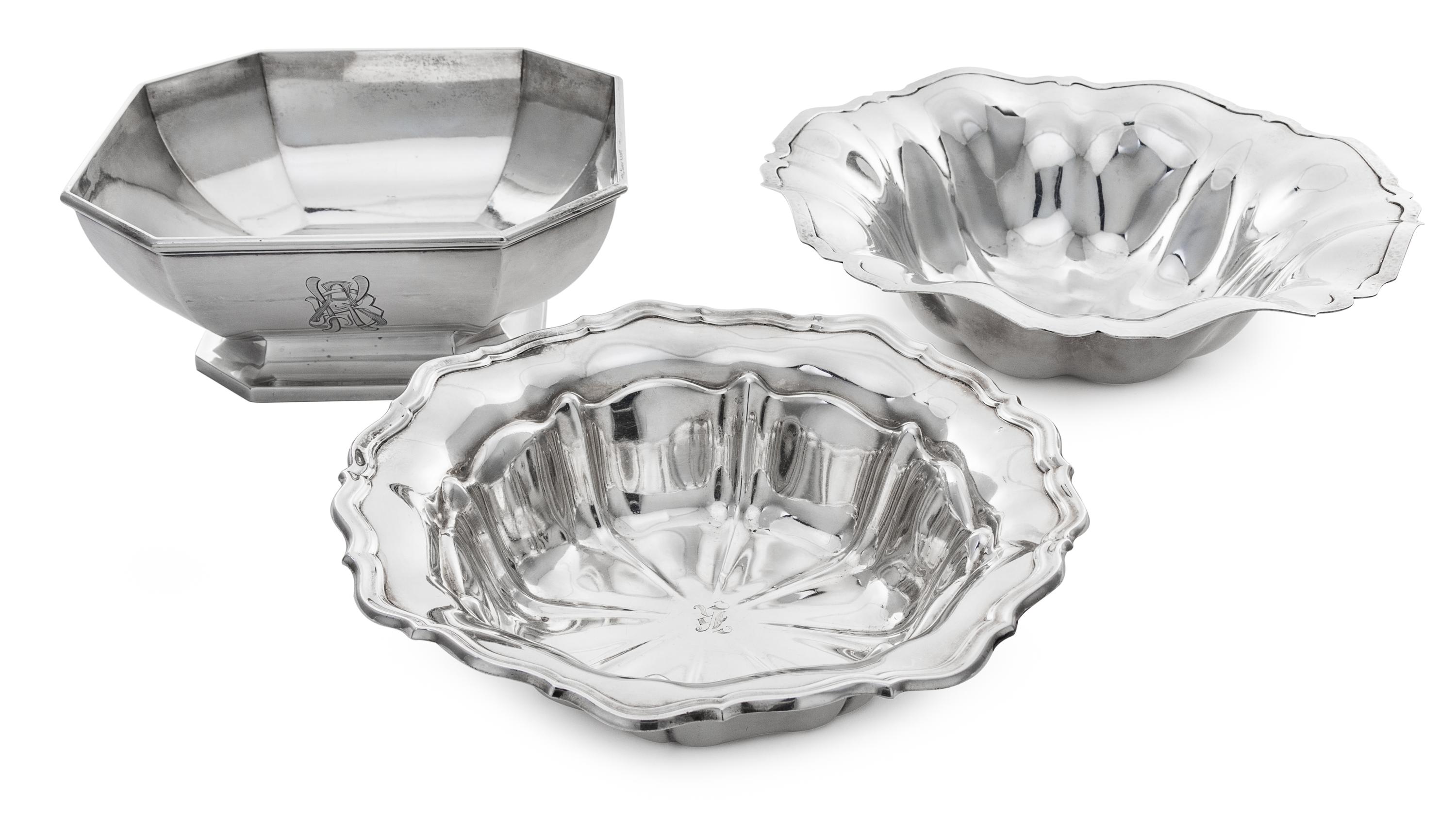 A Group of Three American Silver Bowls, various makers, 20th Century, comprising a bowl marked Gorham Mfg. Co., Providence, RI, 1912, a