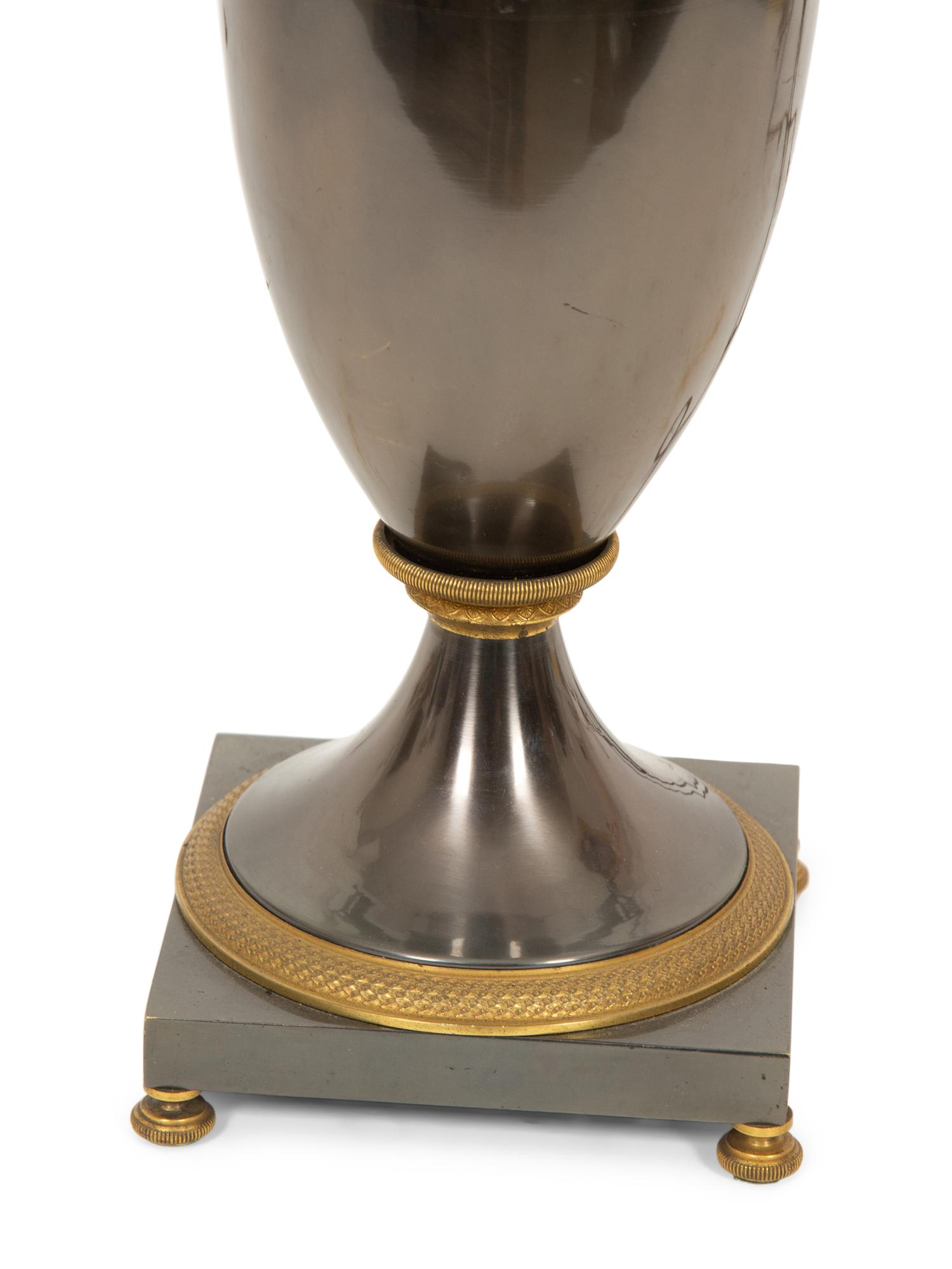 A Gilt Bronze and Silver Metal Urn Mounted as a Lamp