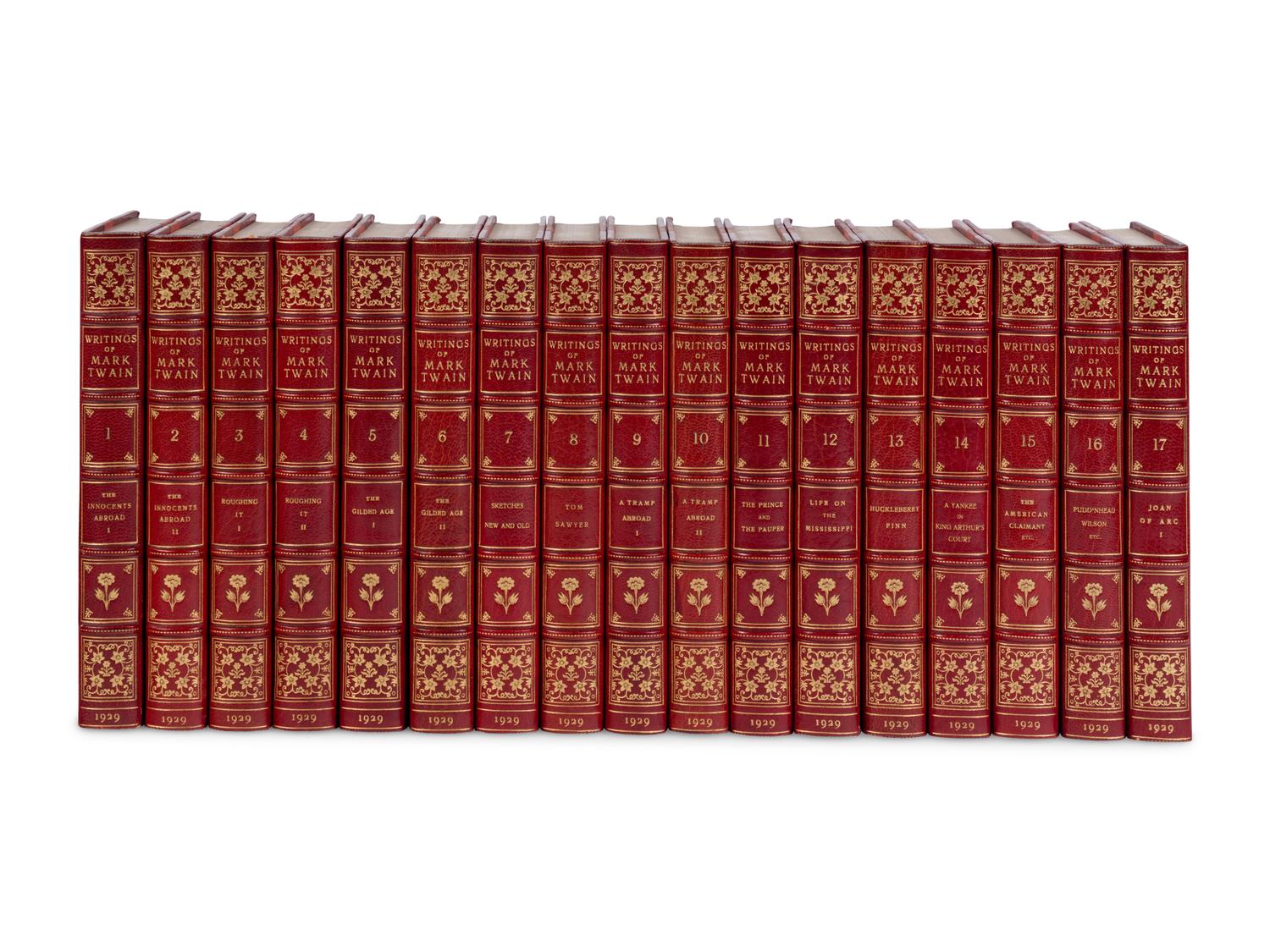 [BINDINGS]. CLEMENS, Samuel Langhorne ("Mark Twain") (1835-1910). The Writings . New York and London: Harper & Brothers, 1929.