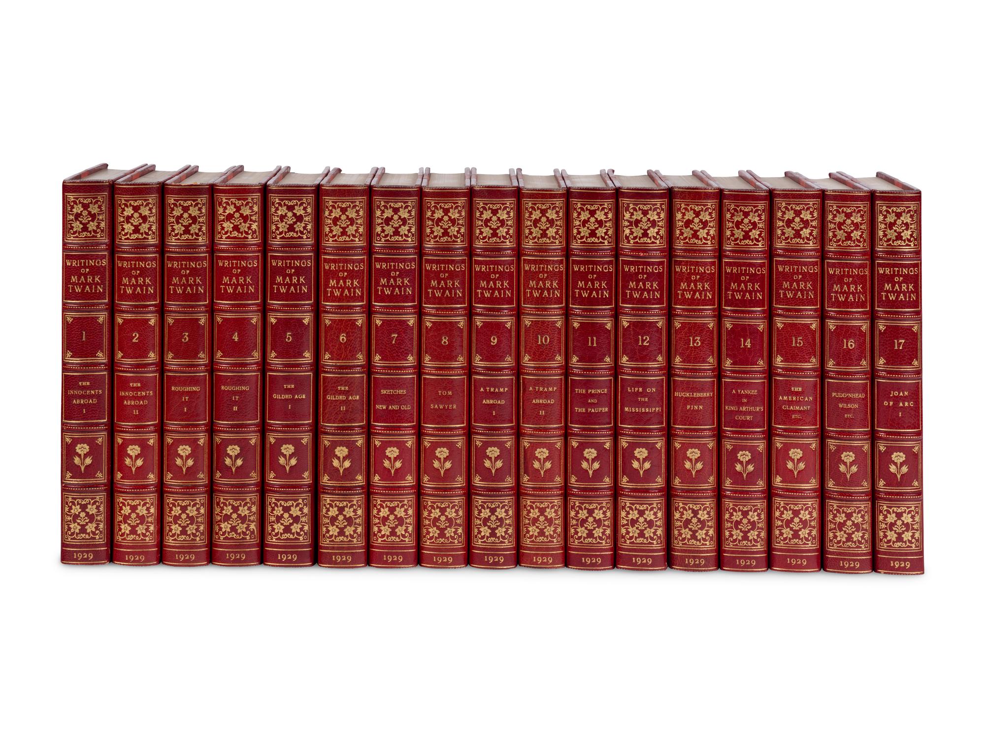[BINDINGS]. CLEMENS, Samuel Langhorne ("Mark Twain") (1835-1910). The Writings . New York and London: Harper & Brothers, 1929.