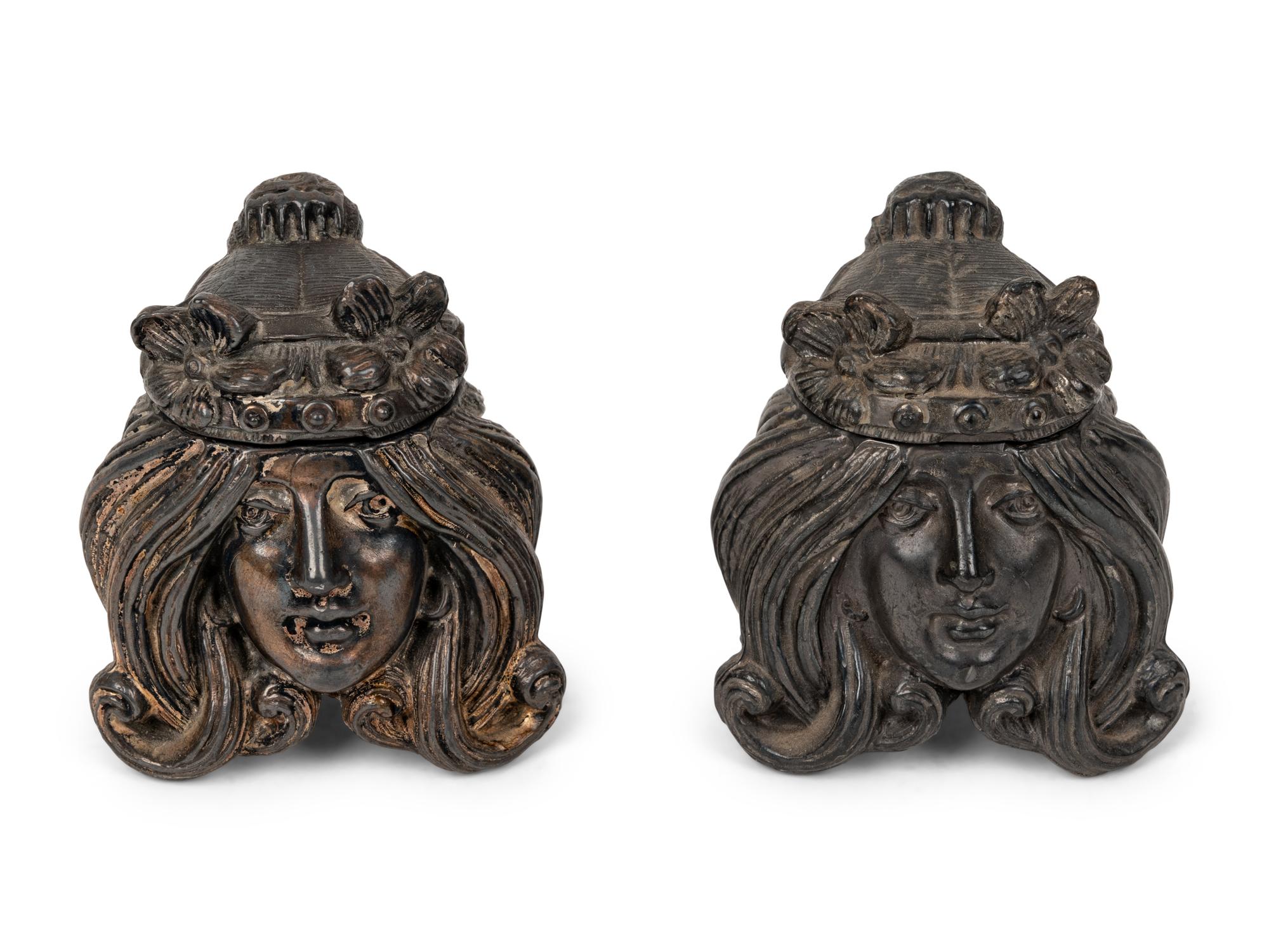 Five Continental Figural Inkwells