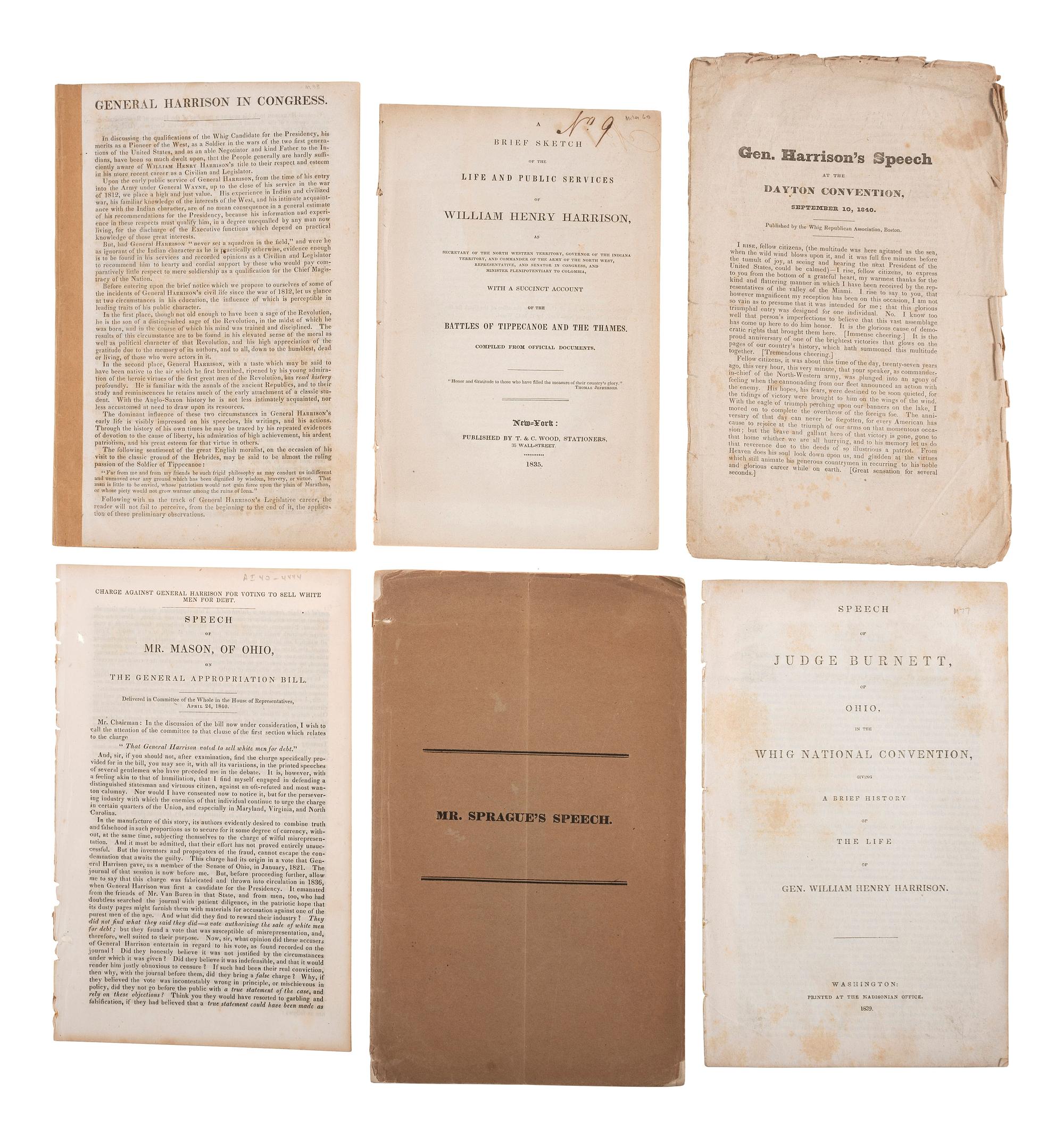 [HARRISON, William Henry]. A group of pamphlets including campaign biographies and illustrated examples.