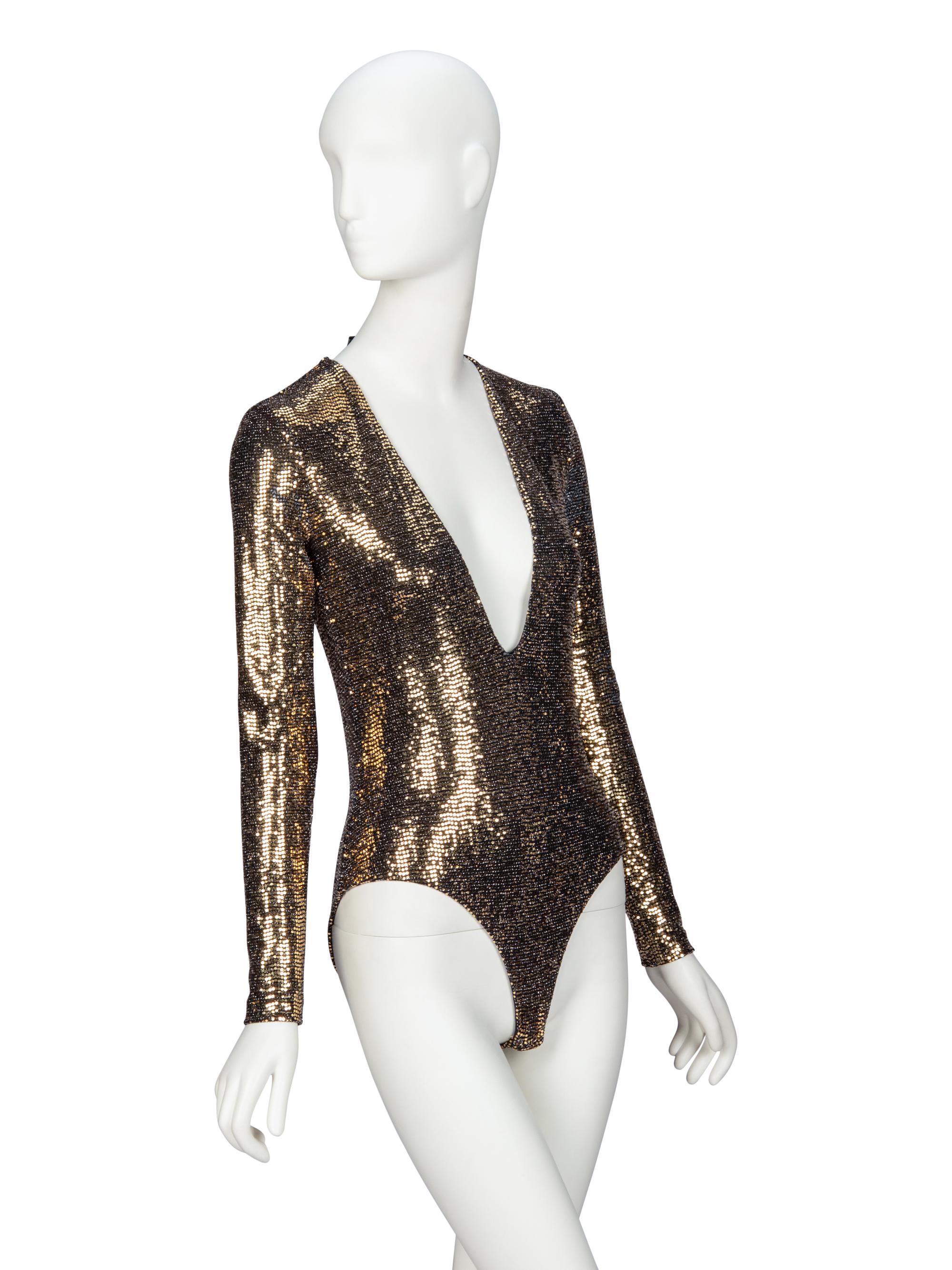 GUCCI, GOLD SEQUIN STRETCH BODYSUIT