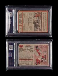 A 1957 Topps Frank Gifford Football Card No. 88 (PSA 7 NM) and 1962 Topps Johnny Unitas Football Card No. 1 (PSA 5 EX)