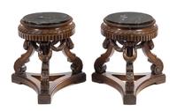A Pair of Neoclassical Walnut Low Pedestals Height 20 x diameter 19 inches. — LATE 19TH CENTURY