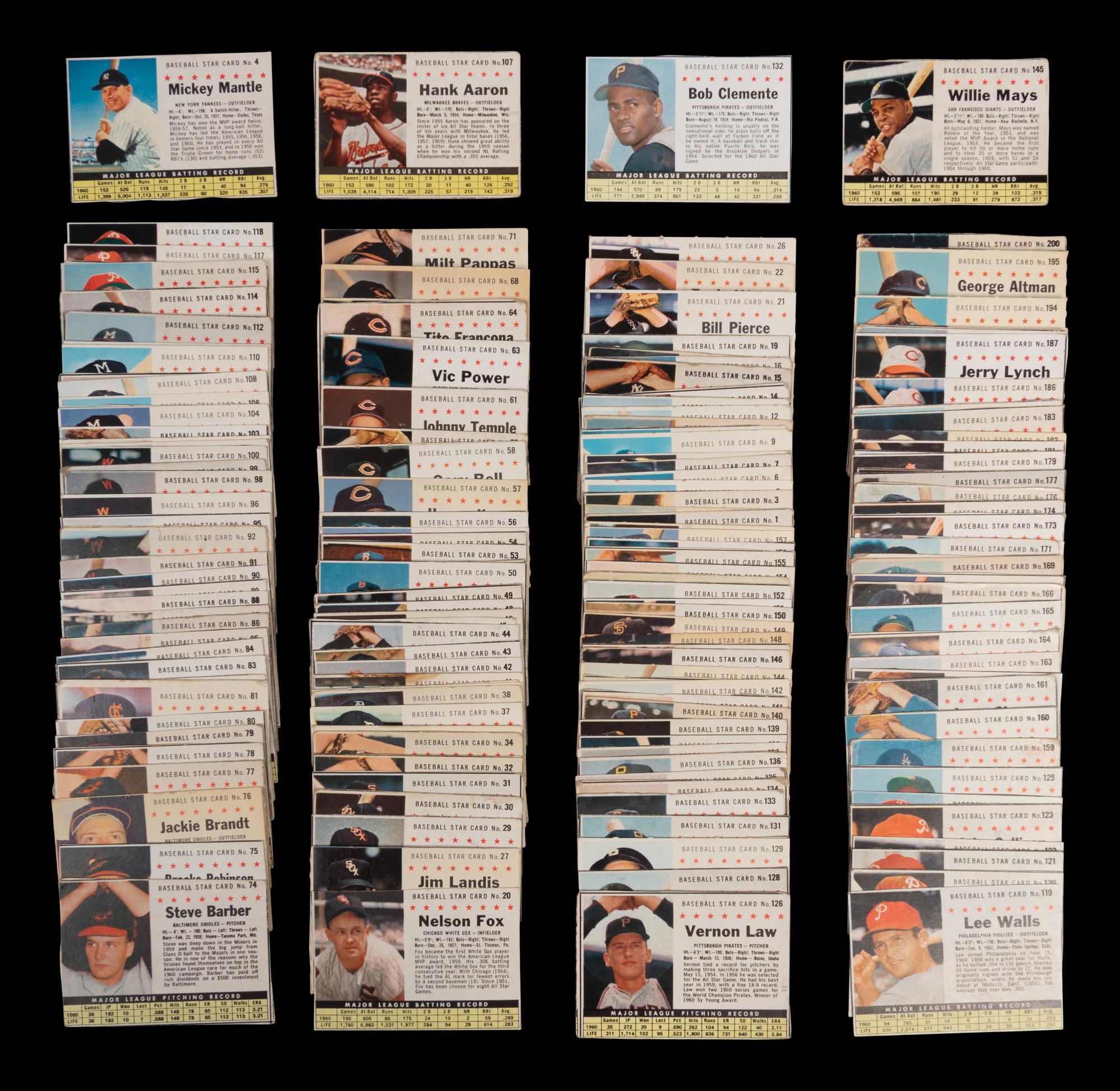 A Near Set of 1961 Post Cereal Baseball Cards (197/200) Including Mickey Mantle and Multiple Hall of Famers
