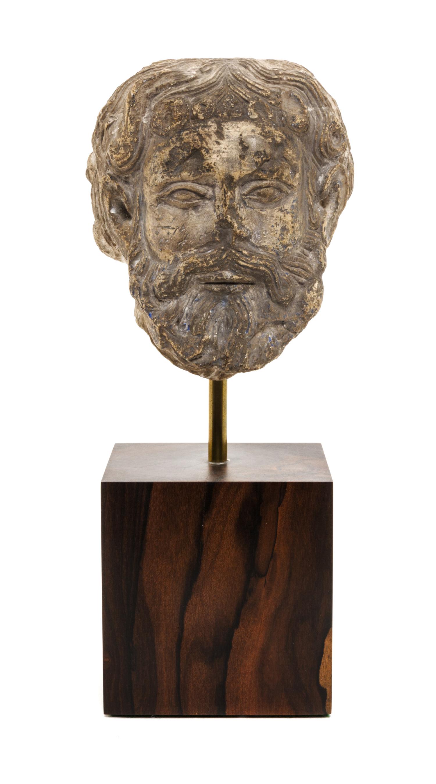 A Continental Plaster Head of a Man, POSSIBLY 14TH/15TH CENTURY, Height of figure 4 5/8 inches. — POSSIBLY 14TH/15TH CENTURY,
