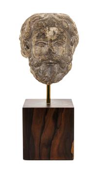A Continental Plaster Head of a Man, POSSIBLY 14TH/15TH CENTURY, Height of figure 4 5/8 inches. — POSSIBLY 14TH/15TH CENTURY,