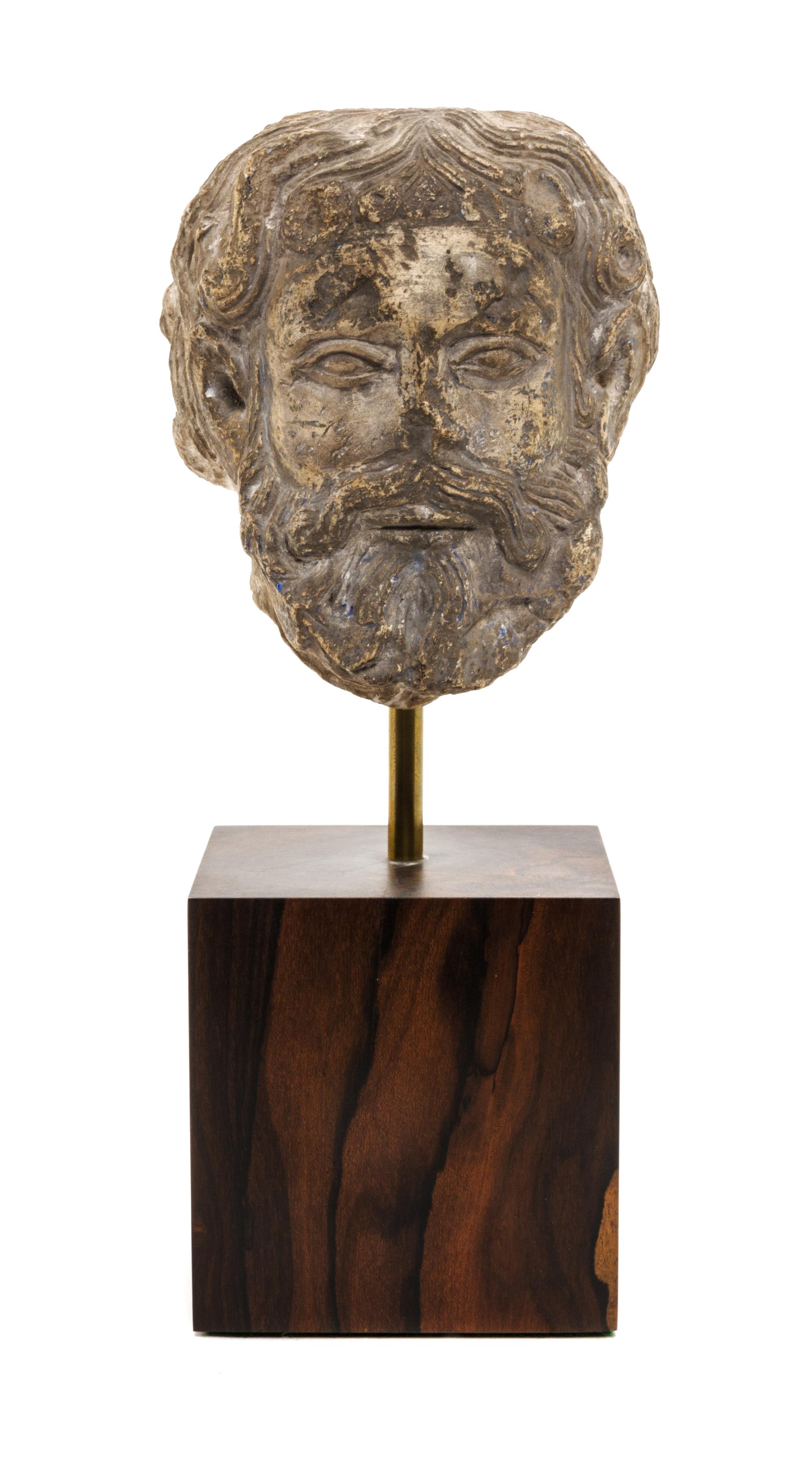 A Continental Plaster Head of a Man, POSSIBLY 14TH/15TH CENTURY, Height of figure 4 5/8 inches. — POSSIBLY 14TH/15TH CENTURY,