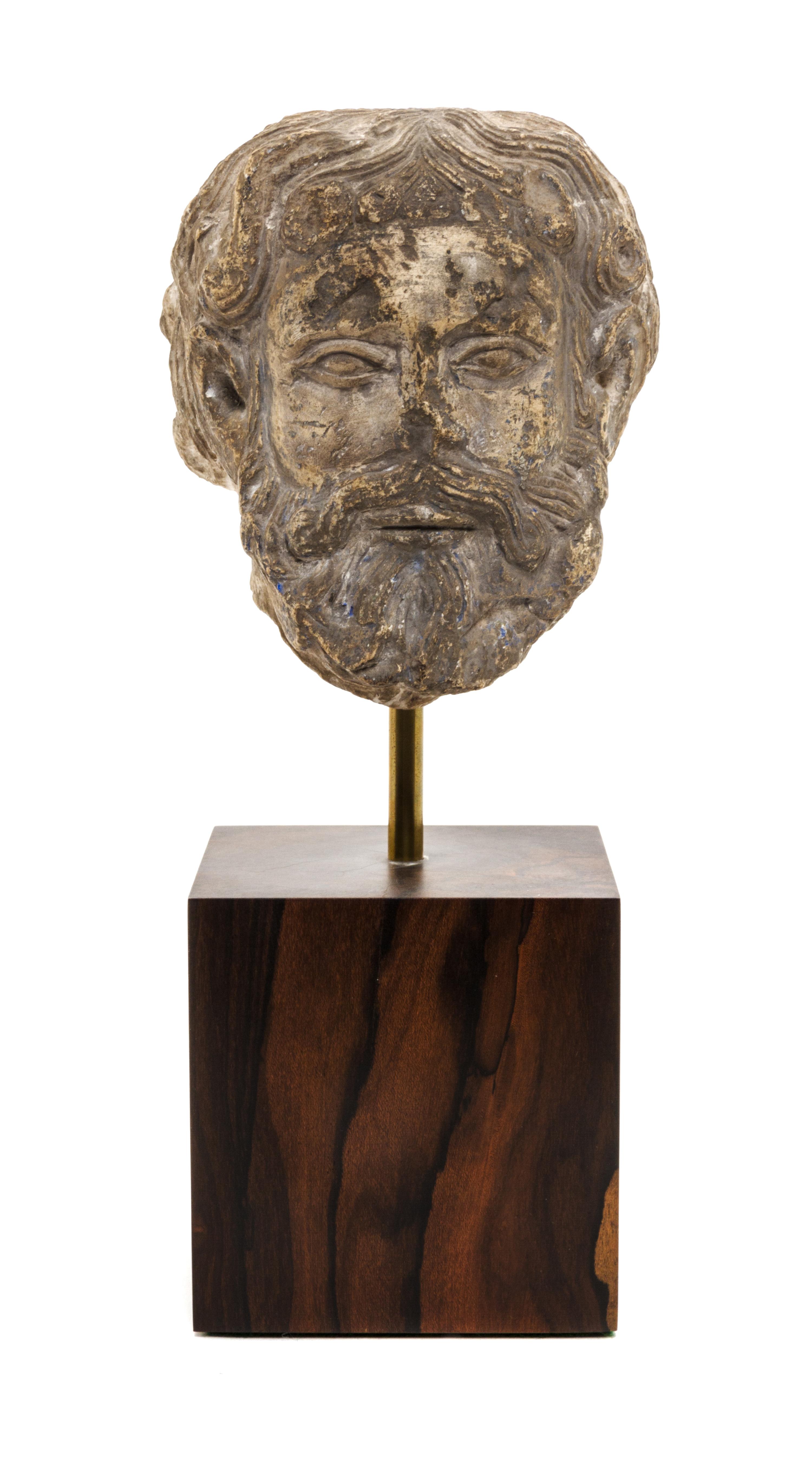 A Continental Plaster Head of a Man, POSSIBLY 14TH/15TH CENTURY, Height of figure 4 5/8 inches. — POSSIBLY 14TH/15TH CENTURY,
