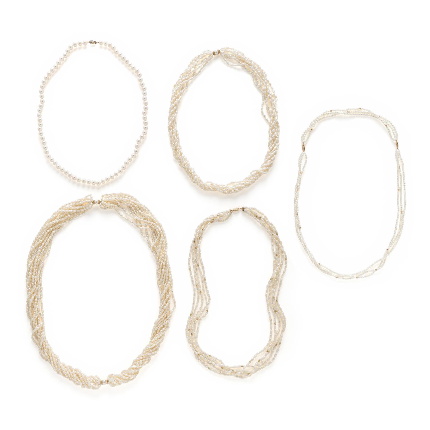 COLLECTION OF KESHI PEARL AND CULTURED PEARL NECKLACES