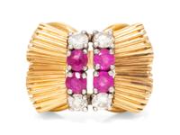 A Yellow Gold, Platinum, Ruby and Diamond Ring,