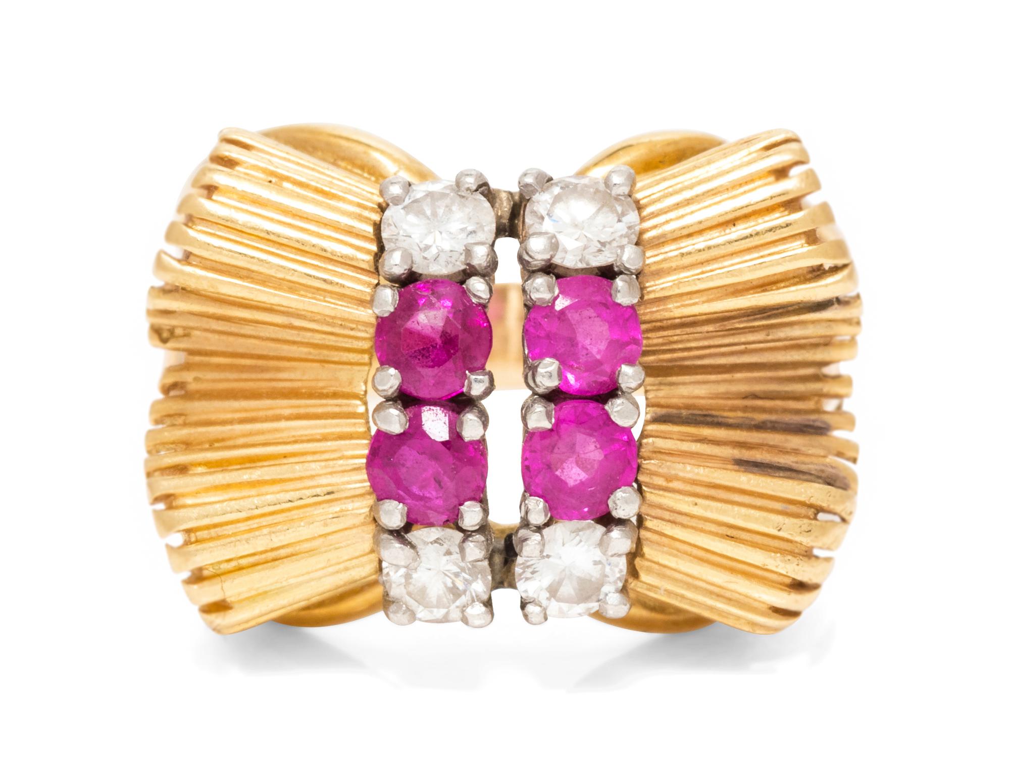 A Yellow Gold, Platinum, Ruby and Diamond Ring,