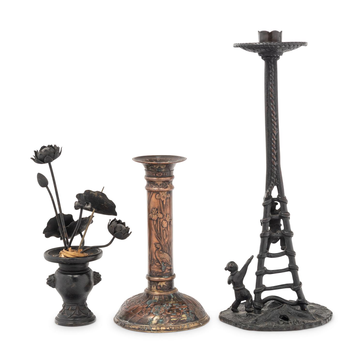 Three Japanese Metal Candlesticks