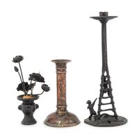 Three Japanese Metal Candlesticks