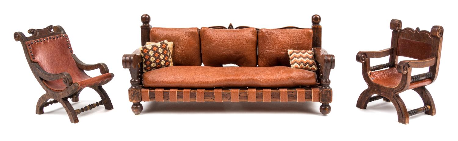 Three Southwestern Style Furniture Articles Width of sofa 7 inches.
